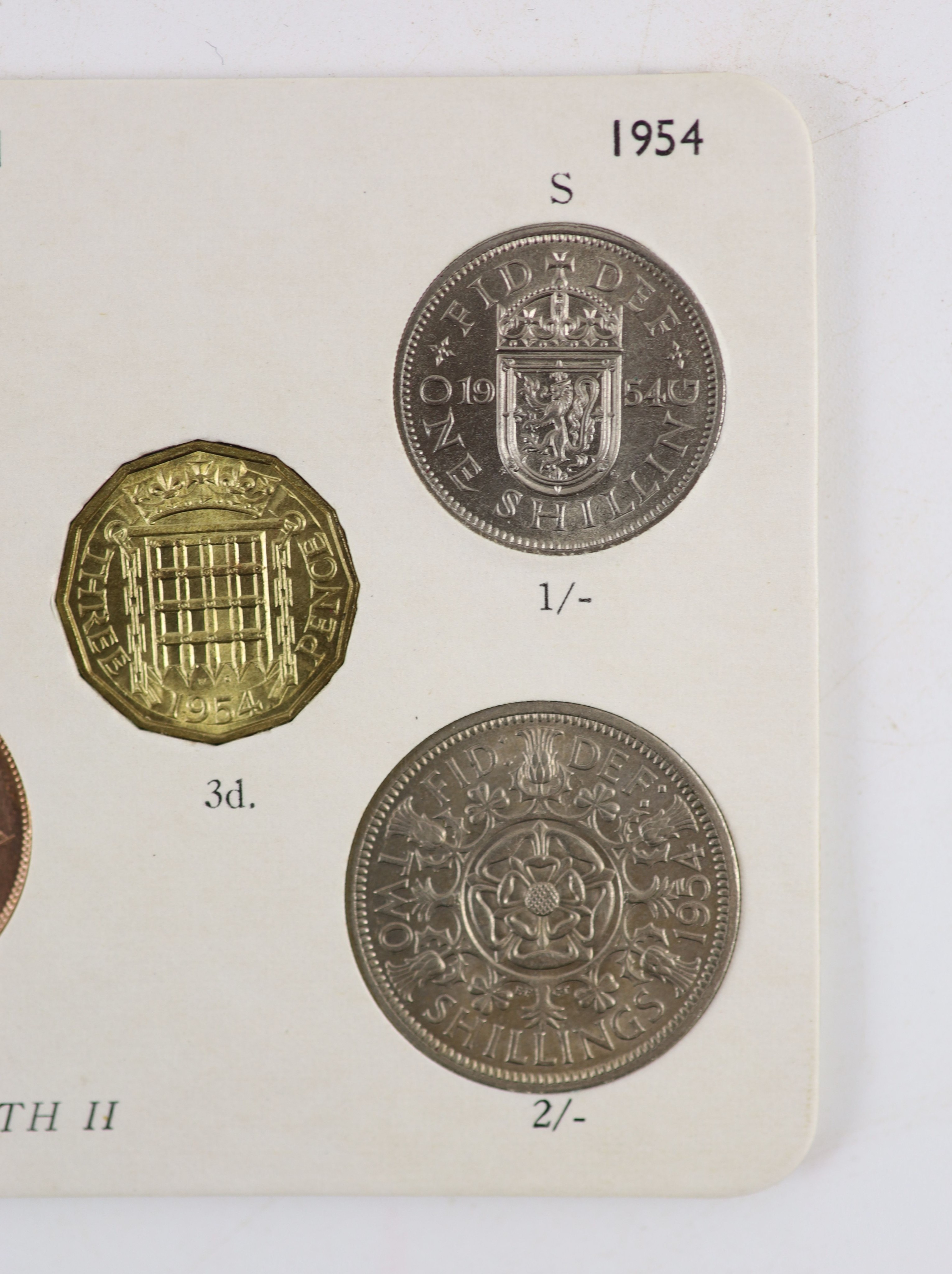 Queen Elizabeth II pre-decimal specimen coin sets for 1953 - 1967, first and second issues, all EF/UNC (15 sets), including 1954, 1957-1959 halfcrowns, florins and shillings, scarce in high grade